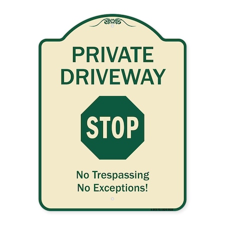 Signmission Designer Series-Private Driveway Stop Tan & Green Heavy-Gauge Aluminum, 24" H, TG-1824-9920 A-DES-TG-1824-9920